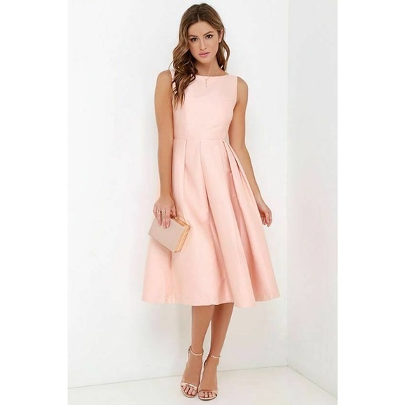 Elliatt Dresses & Skirts - Elliatt Evergreen Blush Pink Sleeveless Tea Length Pleated Formal Dress …